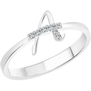 Sukai Jewels Stylish Heart Initial 'S' Rhodium Plated Alloy Brass Cubic Zirconia Alphabet Ring for Women Girls SAFR225R